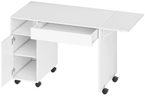 HOMCOM Rolling Computer Desk, Foldable Desk with Cabinet and Drawer, Particleboard, White