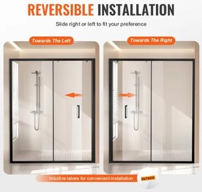 VEVOR Semi-frameless Shower Door 57.7-59&quot; x 70&quot; Tempered Glass 1/4&quot; Matte Black