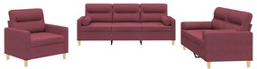 vidaXL Πολυθρόνες Σετ 3 Τεμαχίων Μπορντό από Ύφασμα με Μαξιλάρια