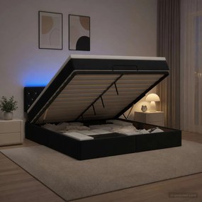 vidaXL Κρεβάτι Ottoman με Στρώμα και LED Μαύρο 180 x 200 cm Βελούδο