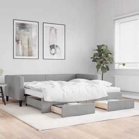 vidaXL Καναπές Κρεβάτι Συρόμενος Αν. Γκρι 100x200 εκ Ύφασμα &amp; Συρτάρια