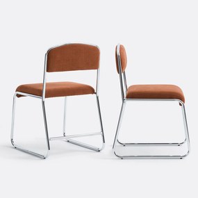 Σετ από 2 καρέκλες με επίστρωση χρωμίου και ύφασμα, Celestina