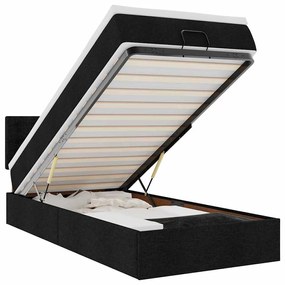 vidaXL Οθωμανικό κρεβάτι με στρώμα &amp; LEDs Μαύρο 90x200 cm Ύφασμα