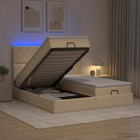 vidaXL Κρεβάτι Ottoman με Στρώμα και LED Κρεμ 160 x 200 cm Ύφασμα