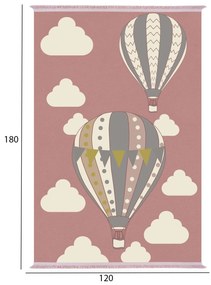 Παιδικό Χαλί Με Κρόσια Αερόστατα Ροζ 120Χ180 Εκ.