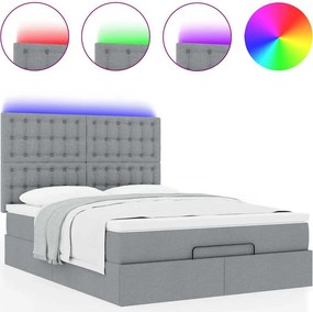 vidaXL Οθωμανικό κρεβάτι με στρώμα &amp; LEDs Ανοιχτό γκρι ύφασμα