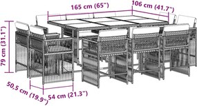 vidaXL Σετ Τραπεζαρίας Κήπου 11 Τεμαχίων Γκρι Συνθ. Ρατάν με Μαξιλάρια