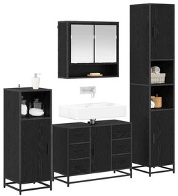 vidaXL Σετ Επίπλων Μπάνιου με ράφι 4 pcs Μαύρη Οξυά Επεξεργασμένο ξύλο