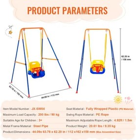 VEVOR Swing Sets for Backyard 3 in 1 Toddler Swing Set with 4 Sandbags Foldable