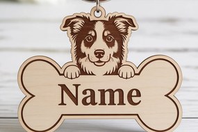 Σετ των 3 Intra απο ξύλο plywood 3mm-4mm πάχος Μπρελόκ με ετικέτα ονόματος Border Collie Bone Δίασταση 6x6 cm INTRAFABR-121423330