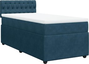 vidaXL Κρεβάτι Boxspring με Στρώμα Μπλε 90x200 εκ. Βελούδινο