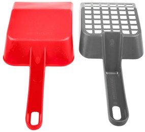 Σπάτουλα 2 σε 1 για ζώα Fackelmann 49493, κόσκινο, 28 cm, πλαστικό, κόκκινο/γκρι