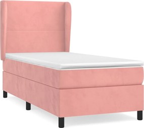vidaXL Κρεβάτι Boxspring με Στρώμα Ροζ 100x200 εκ. Βελούδινο