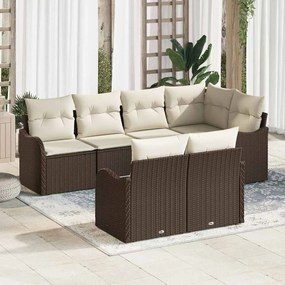 vidaXL Σετ Καναπέ Κήπου με μαξιλάρι 7 pcs Καφέ Πολυ ράταν