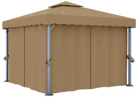 vidaXL Κιόσκι Taupe 3 x 3 μ. από Αλουμίνιο με Κουρτίνα