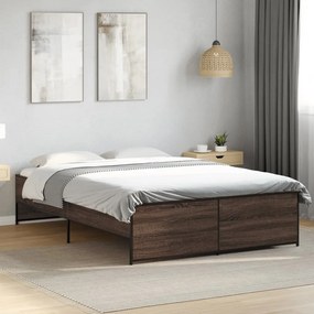 vidaXL Πλαίσιο Κρεβατιού Καφέ Δρυς 135x190 εκ. Επεξ. Ξύλο &amp; Μέταλλο