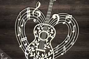 Σετ των 2 Intra απο ξύλο plywood Χρώμα wenge 3mm-4mm πάχος - Κιθάρα Musical Heart Shape Δίασταση 20x20 cm INTRAFABR-75546058