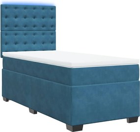 vidaXL Κρεβάτι Boxspring με Στρώμα Μπλε 80 x 200 εκ. Βελούδινο