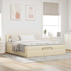 vidaXL Οθωμανικό κρεβάτι με στρώμα & LEDs Cream 160x200cm ύφασμα