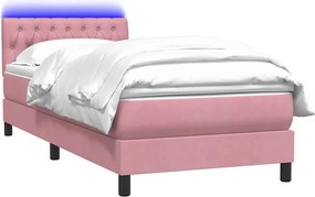 vidaXL Κρεβάτι Boxspring με Στρώμα &amp; LED Ροζ 90x220 εκ. Βελούδινο