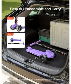 VEVOR Kick Scooter for Kids Ages 3+, 3-Wheel Toddler Scooter with Light-Up Wheels, Adjustable Height Handlebar, Wide Anti-Slip Deck, Lightweight Aluminum Frame for Boys &amp; Girls up to 74.8 kg, Purple