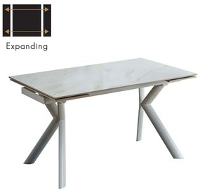 Τραπέζι Επεκτεινόμενο Kira 02-0613 140/170/200x80x75cm Marble Effect White Stone,Metal
