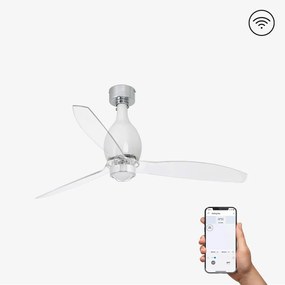 Ανεμιστήρας Οροφής Mini Eterfan 32020WP-9 Smart Fan Με Φως Led 16W 3000K Και Τηλεχειριστήριο D128cm Shiny White-Transparent Faro Barcelona