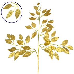 GloboStar® 09051 Τεχνητό Φυτό Διακοσμητικό Κλαδί Διαστάσεων M21cm x Υ27cm με 3 X Χρυσά Κλαδιά και Φύλλωμα Φύκος