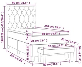 Κρεβάτι Boxspring με Στρώμα Ανοιχτό Γκρι 80x200 εκ. Βελούδινο - Γκρι