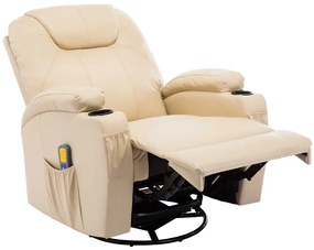 vidaXL Πολυθρόνα Μασάζ Ανακλινόμενη Κρεμ από Συνθετικό Δέρμα