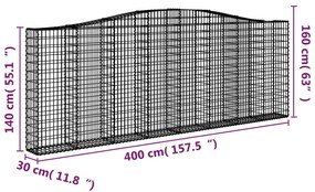 vidaXL Συρματοκιβώτια Τοξωτά 15 τεμ. 400x30x140/160 εκ. Γαλβαν. Ατσάλι