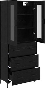 vidaXL Highboard με συρτάρι 2 pcs Μαύρη Οξυά Επεξεργασμένο ξύλο