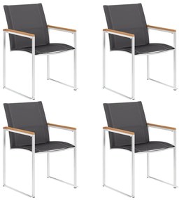 Καρέκλες Κήπου 4 τεμ. Γκρι από Ανοξείδωτο Ατσάλι / Textilene - Γκρι