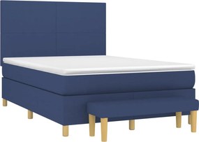 vidaXL Κρεβάτι Boxspring με Στρώμα Μπλε 140x190 εκ. Υφασμάτινο