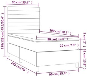 Κρεβάτι Boxspring με Στρώμα &amp; LED Κρεμ 90x200 εκ. Υφασμάτινο - Κρεμ