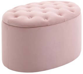 Πάγκος αποθήκευσης Ταπετσαρισμένος πάγκος με όψη βελούδου, Οβάλ σκαμπό, Τρούφα για σαλόνι υπνοδωμάτιο διάδρομο 71 x 52 x 42 cm, Ροζ