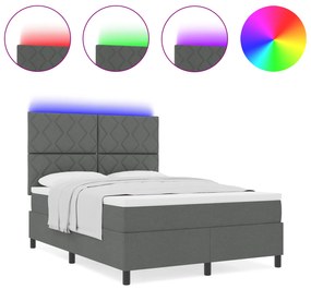 vidaXL Σεντόνι Κρεβάτι με Στρώμα & LED σε Σκούρο Γκρι, 140x200 cm Ύφασμα