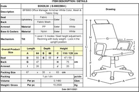 BF8900 Πολυθρόνα Γραφείου Διευθυντή, Άσπρο - Γκρι, Mesh Γκρι, Ύφασμα Γκρι   1τμχ
