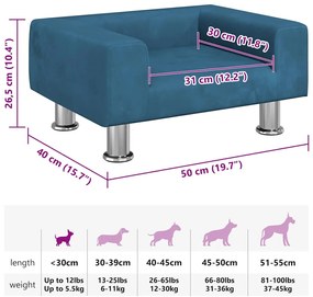 vidaXL Κρεβάτι Σκύλου Μπλε 50 x 40 x 26,5 εκ. Βελούδινο
