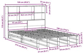 Κρεβάτι Βιβλιοθήκη Χωρίς Στρώμα Καφέ 120x190 εκ Μασίφ Πεύκο - Καφέ