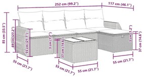 Σετ Καναπέ Κήπου 6 τεμ. Μπεζ Συνθετικό Ρατάν με Μαξιλάρια - Μπεζ