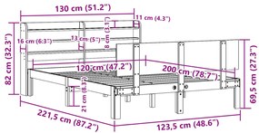 Πλαίσιο Κρεβατιού με Κεφαλάρι 120x200 εκ. από Μασίφ Ξύλο Πεύκου - Καφέ