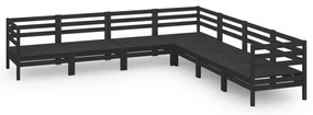 vidaXL Σαλόνι Κήπου Σετ 7 Τεμαχίων Μαύρο από Μασίφ Ξύλο Πεύκου