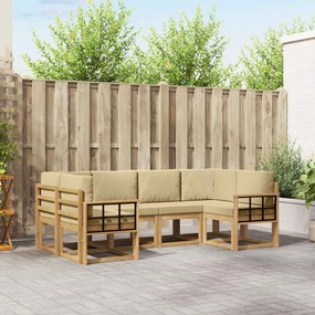 vidaXL Σειρά Καναπέ Εξωτερικού με μαξιλάρι 6 pcs Λευκό και Μπεζ
