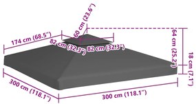 vidaXL Κάλυμμα για Κιόσκι 2 Επιπέδων Χρώμα Taupe 3 x 3 μ. 310 γρ./μ²