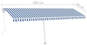 Τέντα Αυτόματη με LED &amp; Αισθ. Ανέμου Μπλε/Λευκό 600x350 εκ. - Μπλε