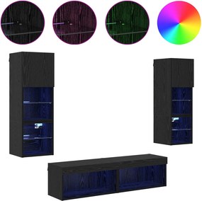 vidaXL Μονάδα Τοίχου Τηλεόρασης 6 pcs Μαύρη Οξυά Επεξεργασμένο ξύλο