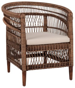 Καρέκλα - Πολυθρόνα MALAWI C9635.01 Ξύλο Μαόνι με Rattan Kαφέ και Λευκό Μαξιλάρι 80x70x86Υεκ. 80x70x86 εκ.