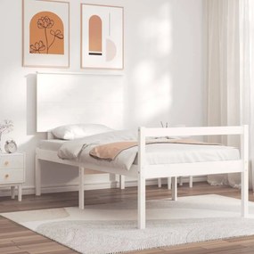 Κρεβάτι Ηλικιωμένου με Κεφαλάρι Λευκό Μασίφ Ξύλο Small Single 195,5 x 80,5 x 82,5 εκ. - Λευκό
