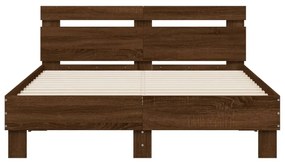 vidaXL Πλαίσιο Κρεβατιού με Κεφαλάρι/LED Καφέ Δρυς 135 x 190 εκ.